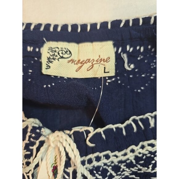Embroidered boho top by Magazine Tassel tie front 100% Cotton Size M New - Picture 4 of 16